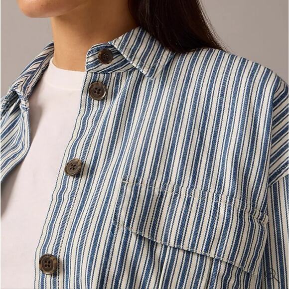 NEW J. Crew Cargo Button Up Shirt Blue White Stripe - Picture 2 of 13